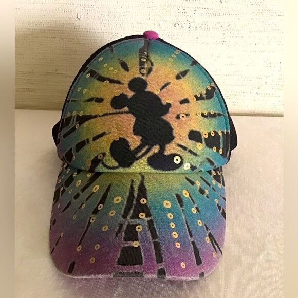 Vintage Mickey Mouse Womens Bling Hat Cap Green Mesh Snapback - Picture 1 of 5